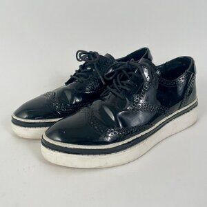 Wishbone Diana Black Patent Leather Lace Up Brogue Oxford Shoes, Size 8